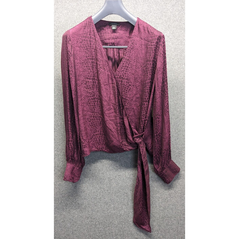Halogen Womens Long Sleeve V-neck Wrap Blouse Purple Lizard Print Plus Size 1x